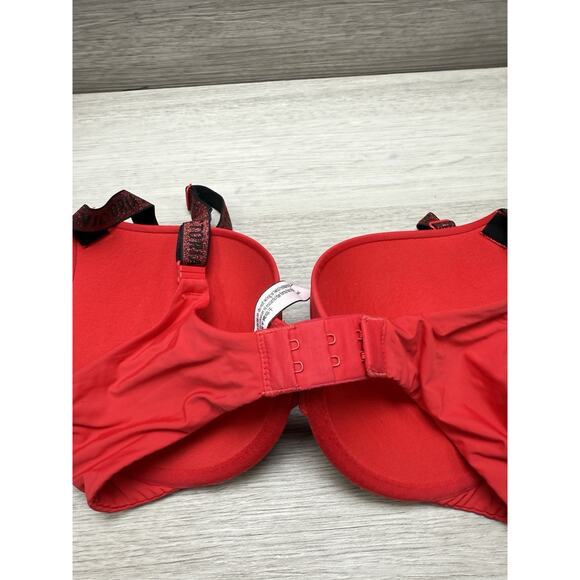 Victoria's Secret T Shirt Push Up Bra RED VS Sparkle Rhinestone Straps 32D - Picture 2 of 3